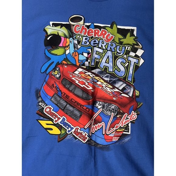 VINTAGE NASCAR FRUIT LOOPS CARTOON LABONTE BLUE T SHIRT SIZE LARGE Y2K HYPE - Picture 5 of 8